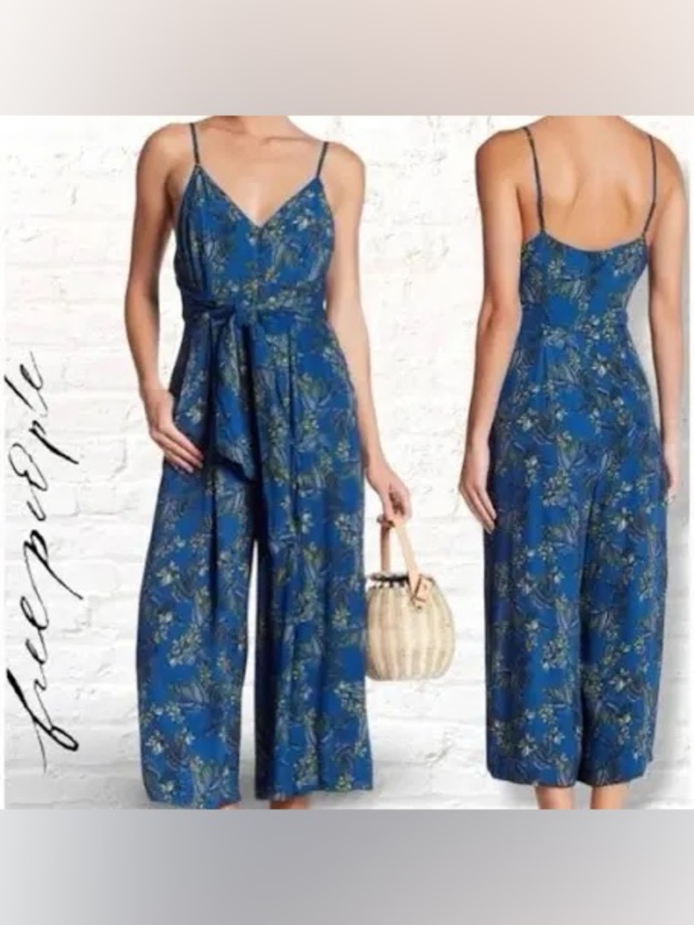 Free People Hot Tropics Jumpsuit Size 4 Blue floral